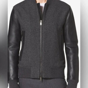 Michael Kors grey/black full zipper 2 pcket long sleeve leather wool jacket XL